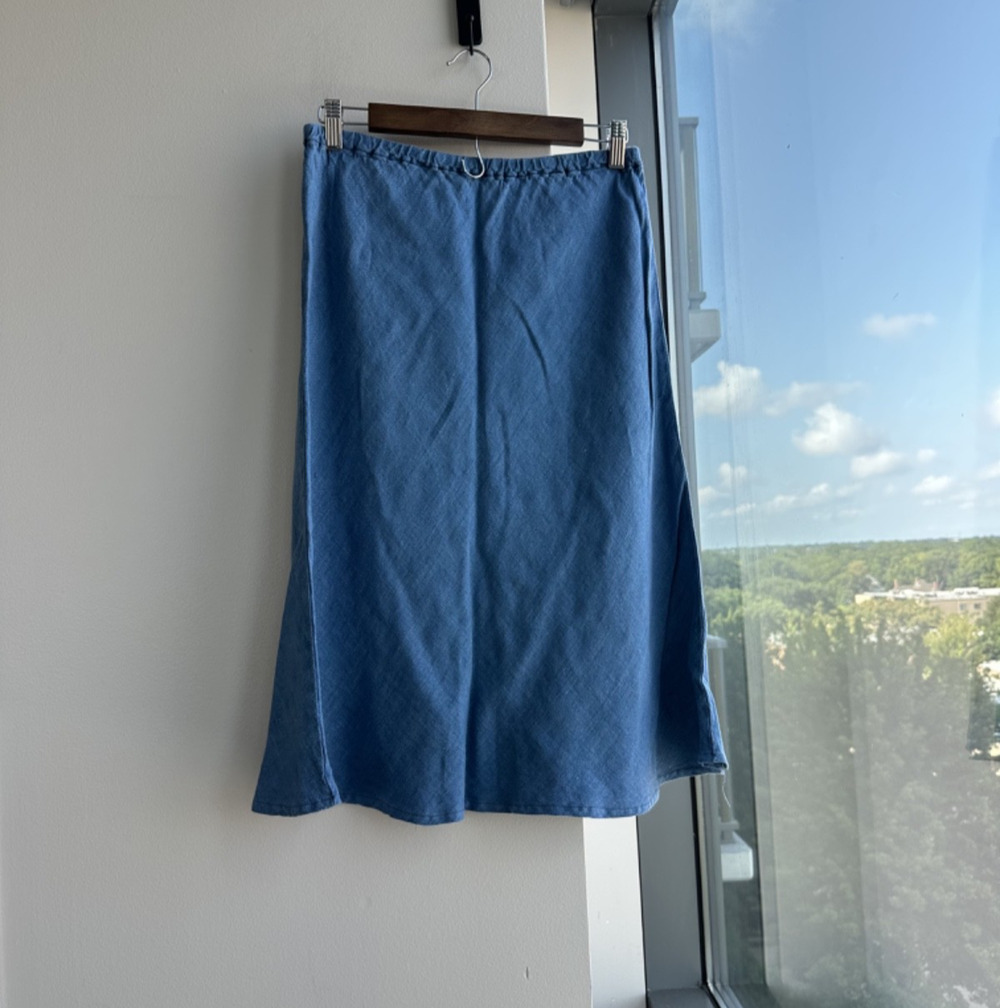 Limited Edition CP Shades Blue 100% Linen Pull-On Midi Skirt Women's Large